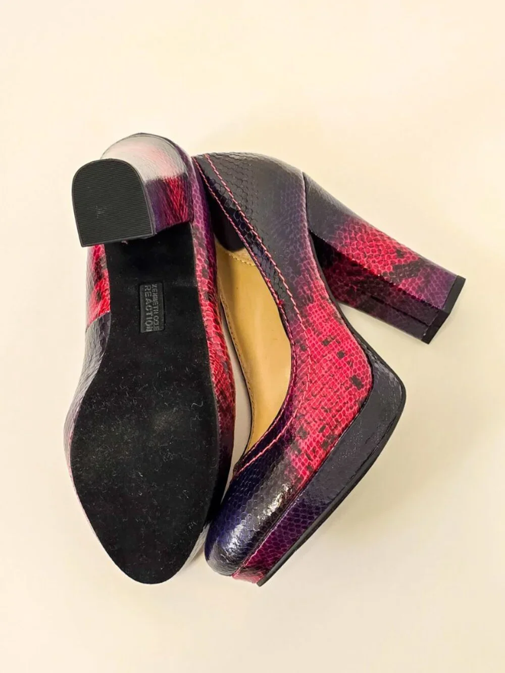Kenneth Cole Reaction Women's Purple Pink Snakeskin Block Heel Pumps NWOT Never